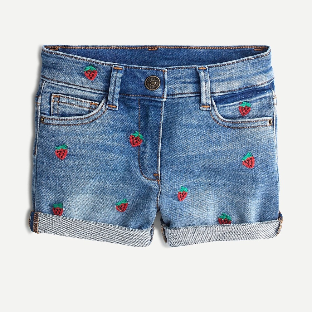WORN 1x Crew Cuts JCrew Girls' denim short with embroidered strawberries